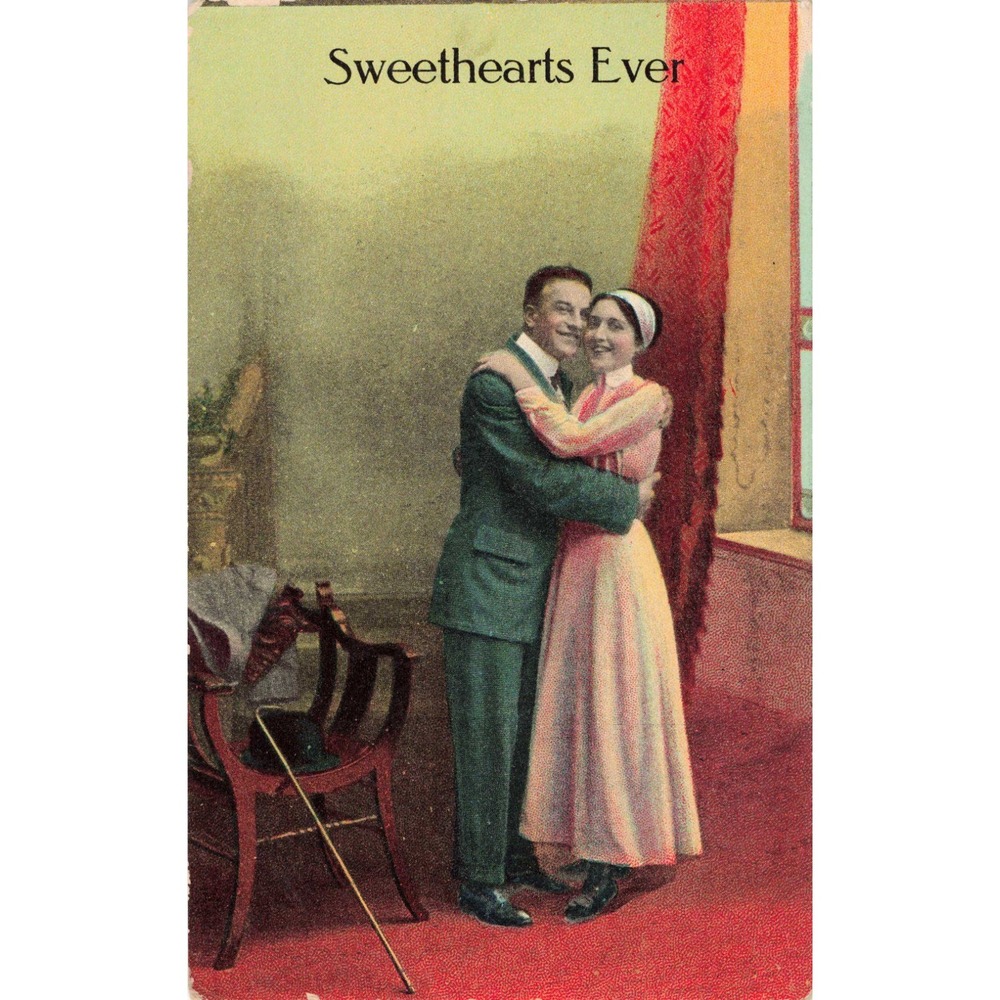 Vtg Sweethearts Ever Postcard Divided Back Hand Colored Couple 1910s VG - Picture 1 of 2